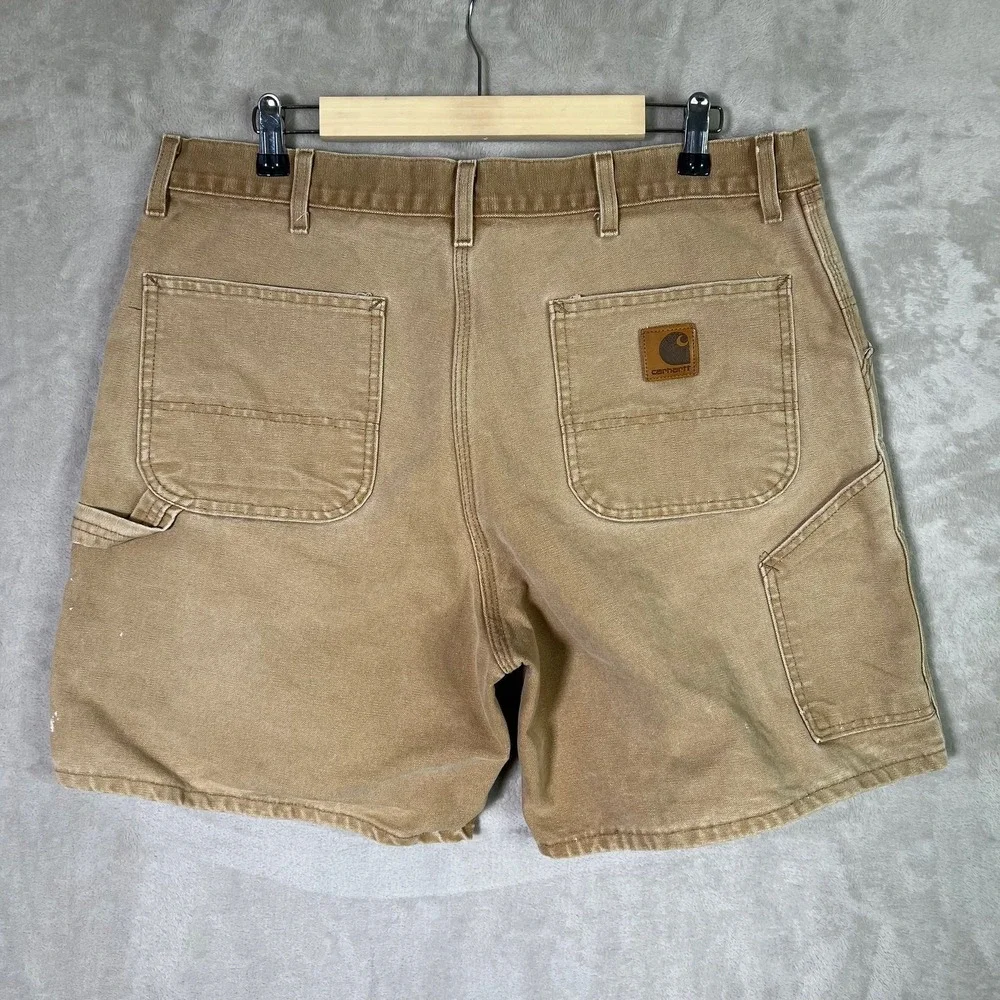 Vintage CARHARTT Carpenter Shorts Size 36 Tan Men's Canvas Workwear Big Patch